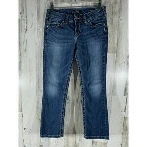Silver Womens Suki Capri Jeans Size‎ 28x23.5 Low Rise Embellished Pockets Fading